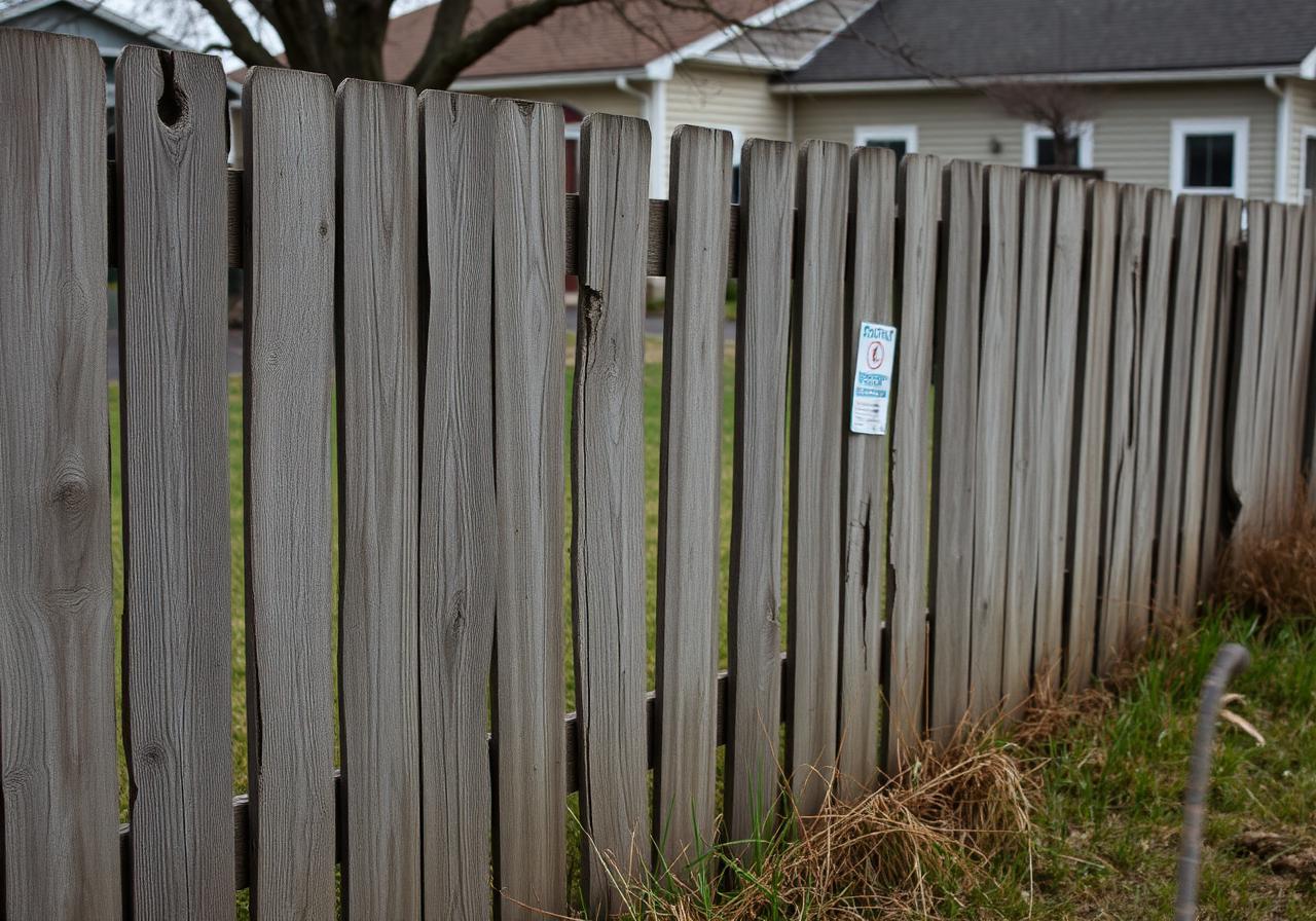 Rotting wood fence replaced with a tan vinyl fence with lattice top – before